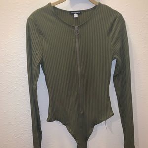 NEW American Apparel Glacé Rib Zip Thong Bodysuit